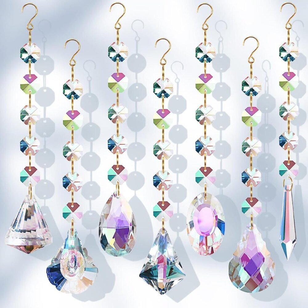 Sun Catchers for Windows Hanging, 7 Pcs Sun Catcher with Crystals, Colored Cryst